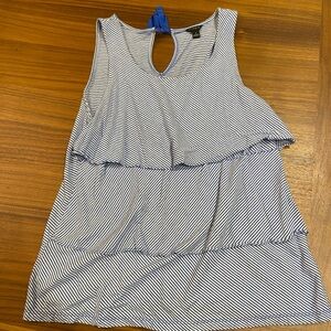 Ann Taylor Tiered Tank Top, Blue&white stripes, tie detail in back of neck